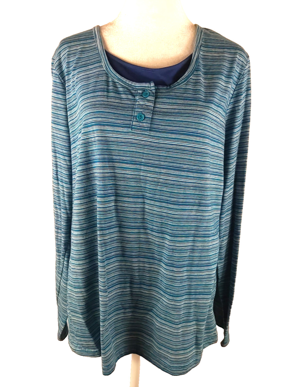 Bobby Brooks Vintage Long Sleeve T Shirt Blue Gray Stripe Y 2K Size 16/18